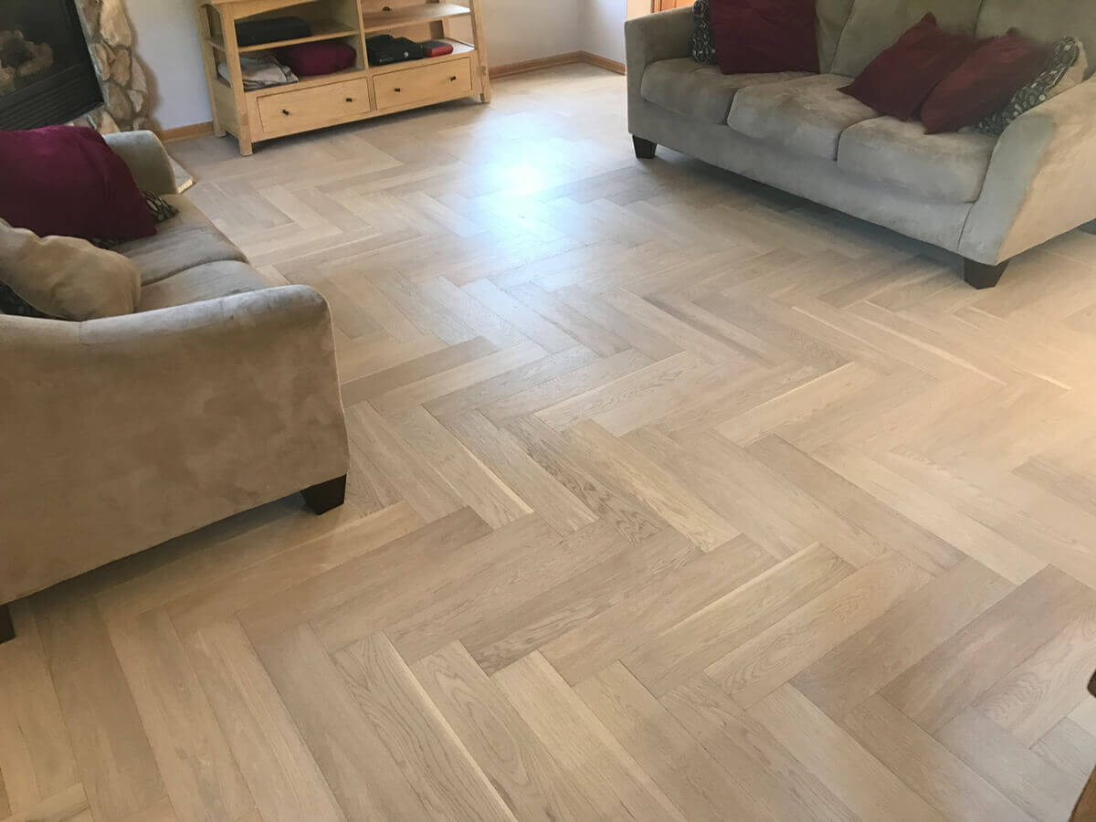 Light Hardwood Herringbone Living Room